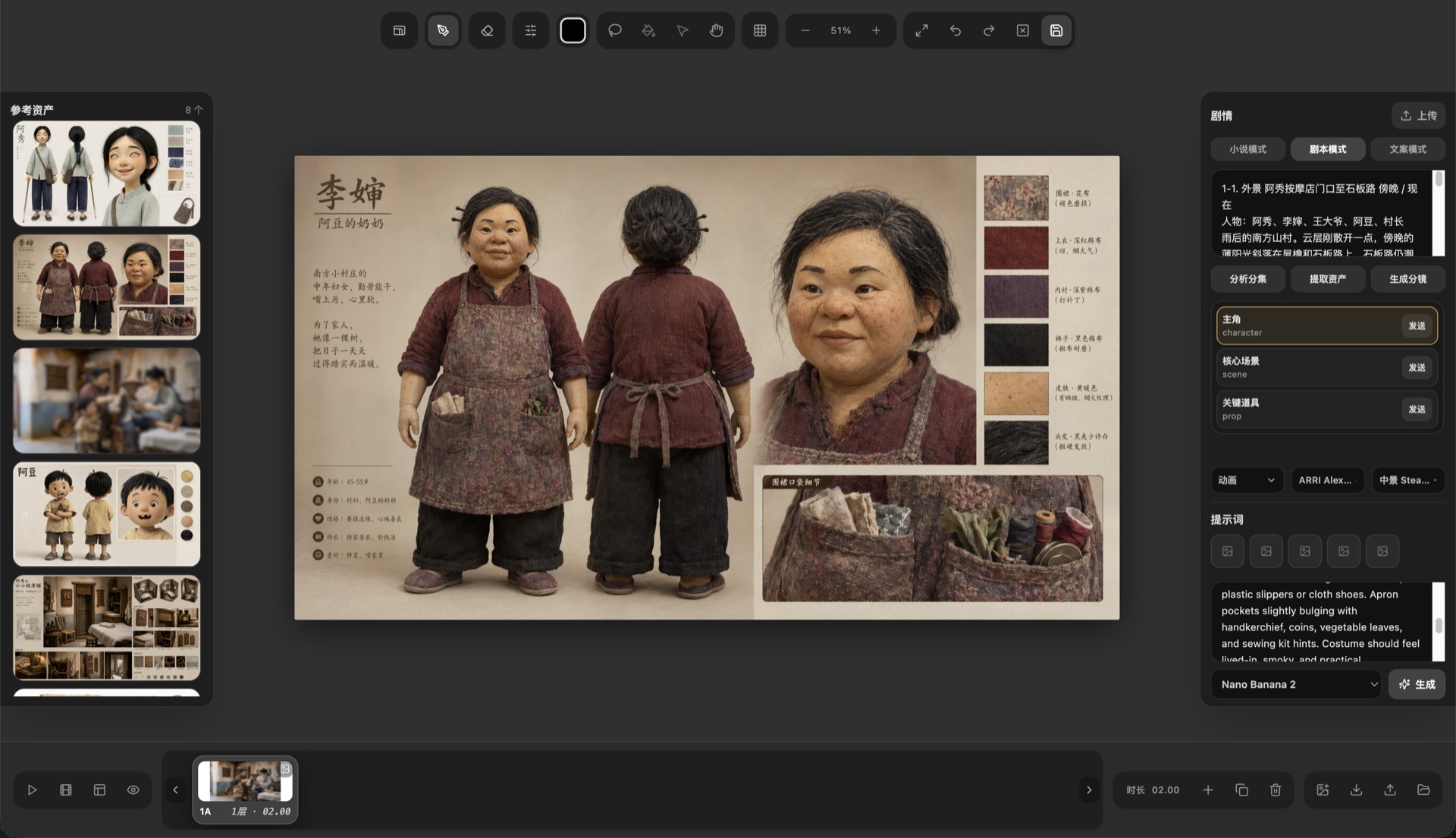 Boom AI Studio 画布界面:素材、参考图与创作内容在同一工作区中排列